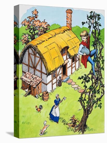 Jack Climbs Down the Beanstalk, Illustration from 'Jack and the Beanstalk', 1969-English School-Stretched Canvas