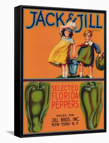 Jack & Jill Peppers Label - New York, NY-Lantern Press-Framed Stretched Canvas