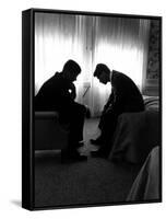 Jack Kennedy Conferring with His Brother and Campaign Organizer Bobby Kennedy in Hotel Suite-Hank Walker-Framed Stretched Canvas