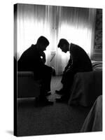 Jack Kennedy Conferring with His Brother and Campaign Organizer Bobby Kennedy in Hotel Suite-Hank Walker-Stretched Canvas