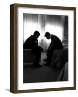 Jack Kennedy Conferring with His Brother and Campaign Organizer Bobby Kennedy in Hotel Suite-Hank Walker-Framed Premium Photographic Print