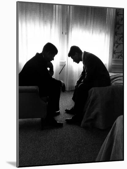 Jack Kennedy Conferring with His Brother and Campaign Organizer Bobby Kennedy in Hotel Suite-Hank Walker-Mounted Premium Photographic Print