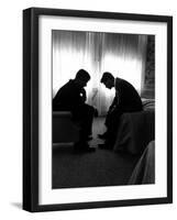Jack Kennedy Conferring with His Brother and Campaign Organizer Bobby Kennedy in Hotel Suite-Hank Walker-Framed Photographic Print