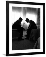 Jack Kennedy Conferring with His Brother and Campaign Organizer Bobby Kennedy in Hotel Suite-Hank Walker-Framed Photographic Print