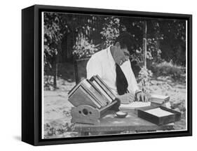 Jack London American Writer, in 1913 Writing in His Garden-null-Framed Stretched Canvas