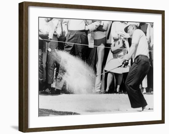 Jack Nicklaus Hitting Golf Ball Out of Sand Trap in 1965-null-Framed Photo