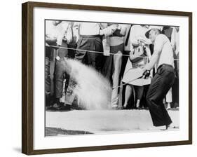 Jack Nicklaus Hitting Golf Ball Out of Sand Trap in 1965-null-Framed Photo