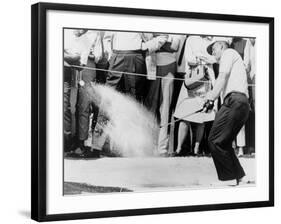 Jack Nicklaus Hitting Golf Ball Out of Sand Trap in 1965-null-Framed Photo