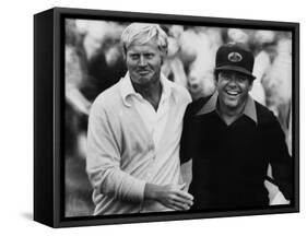 Jack Nicklaus, Lee Trevino, at U.S. Open Championship in Pebble Beach, California, June 18, 1972-null-Framed Stretched Canvas