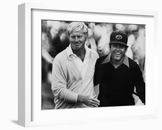 Jack Nicklaus, Lee Trevino, at U.S. Open Championship in Pebble Beach, California, June 18, 1972-null-Framed Photo