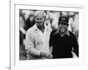 Jack Nicklaus, Lee Trevino, at U.S. Open Championship in Pebble Beach, California, June 18, 1972-null-Framed Photo