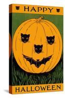 Jack O'Lantern with Cats and Bat-null-Stretched Canvas