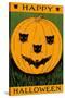 Jack O'Lantern with Cats and Bat-null-Stretched Canvas