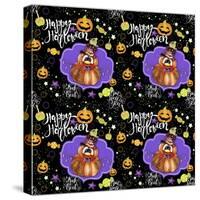 Jack O Man 3 - Halloween Pattern-Sheena Pike Art And Illustration-Stretched Canvas