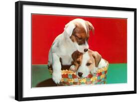 Jack Russell Puppies in Basket-null-Framed Art Print