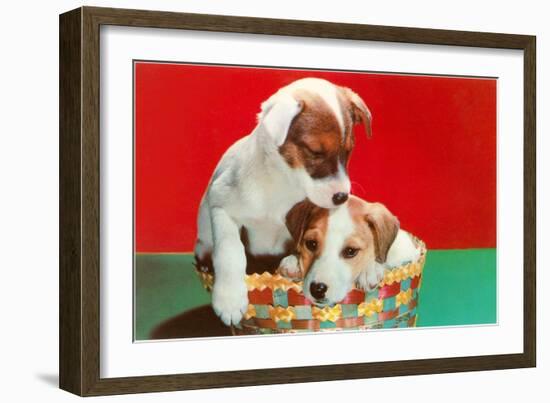 Jack Russell Puppies in Basket-null-Framed Art Print