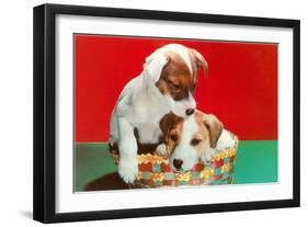 Jack Russell Puppies in Basket-null-Framed Art Print