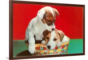 Jack Russell Puppies in Basket-null-Framed Art Print