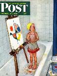 "Wash Your Hands" Saturday Evening Post Cover, February 18, 1950-Jack Welch-Framed Stretched Canvas