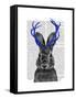 Jackalope with Blue Antlers-Fab Funky-Framed Stretched Canvas