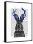 Jackalope with Blue Antlers-Fab Funky-Framed Stretched Canvas