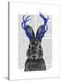 Jackalope with Blue Antlers-Fab Funky-Stretched Canvas
