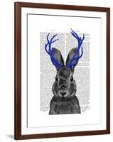 Jackalope with Blue Antlers-Fab Funky-Framed Art Print