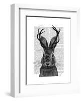 Jackalope with Grey Antlers-Fab Funky-Framed Art Print