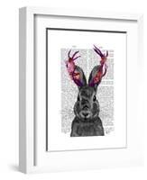 Jackalope with Pink Antlers-Fab Funky-Framed Art Print