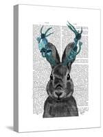 Jackalope with Turquoise Antlers-Fab Funky-Stretched Canvas