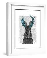 Jackalope with Turquoise Antlers-Fab Funky-Framed Art Print