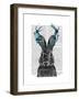 Jackalope with Turquoise Antlers-Fab Funky-Framed Art Print