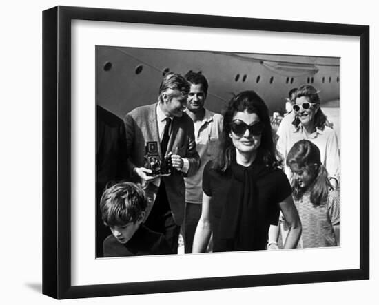 Jackie Bouvier Kennedy, Future Mrs Onassis, with John F. Kennedy Jr and Caroline Kennedy-null-Framed Photo