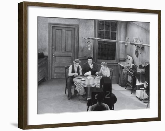 Jackie Gleason, Art Carney and Audrey Meadows in Cramden Apartment, Eating, on "The Honeymooners"-Michael Rougier-Framed Premium Photographic Print