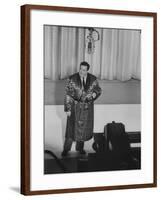 Jackie Gleason, Warming Up the Audience before the TV Show "The Honeymooners"-null-Framed Premium Photographic Print