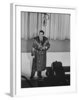 Jackie Gleason, Warming Up the Audience before the TV Show "The Honeymooners"-null-Framed Premium Photographic Print