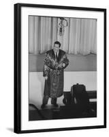 Jackie Gleason, Warming Up the Audience before the TV Show "The Honeymooners"-null-Framed Premium Photographic Print