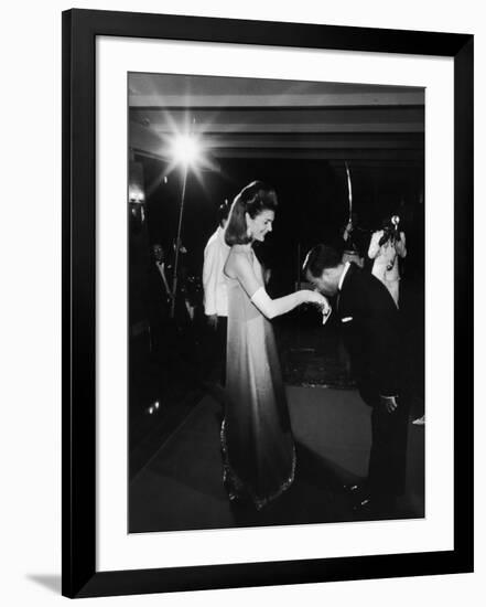 Jackie Kennedy Being Greeted by Prince Norodom Sihanouk Upon Her Arrival to the Palace for Dinner-null-Framed Premium Photographic Print