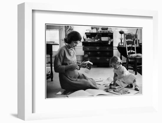 Jackie Kennedy, Wife of Sen, Cutting Out Newspaper Clippings Next to Open Scrapbook-Alfred Eisenstaedt-Framed Photographic Print