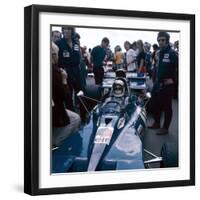 Jackie Stewart at the Wheel of a Racing Car, Driving for Tyrrell, C1971-C1973-null-Framed Photographic Print