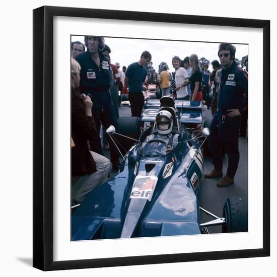 Jackie Stewart at the Wheel of a Racing Car, Driving for Tyrrell, C1971-C1973-null-Framed Photographic Print