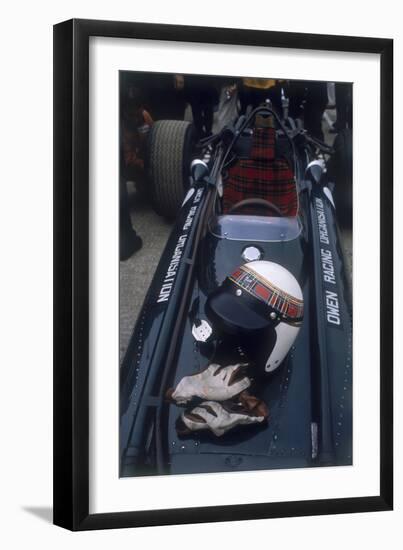 Jackie Stewart's Racing Helmet and Gloves, British Grand Prix, 1967-null-Framed Photographic Print