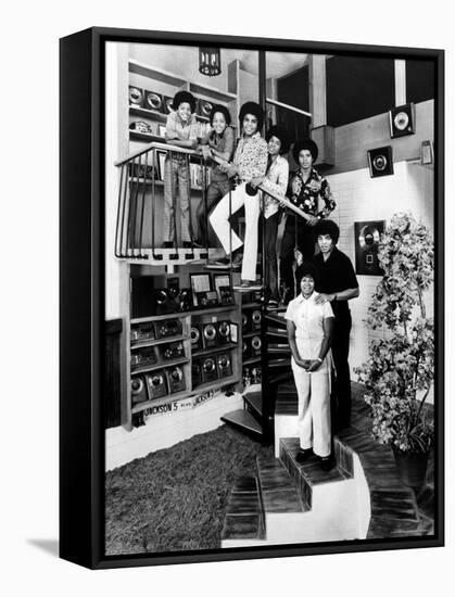 Jackson Five Michael, Marlon, Tito, Jermaine, and Jackie, with Parents Joe and Katherine Jackson-John Olson-Framed Stretched Canvas