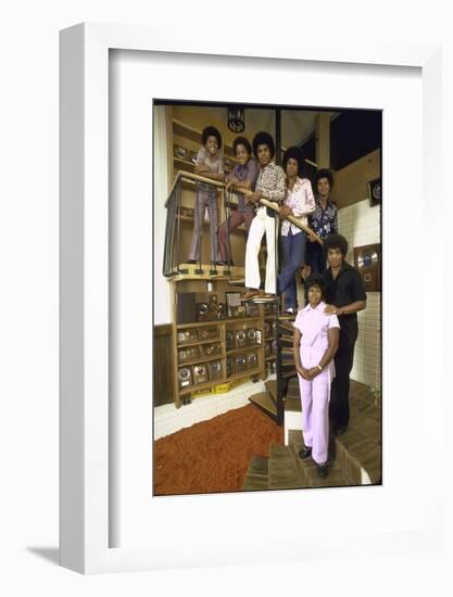 Jackson Five Michael, Marlon, Tito, Jermaine, Jackie and Parents Mr. and Mrs. Joseph Jackson-John Olson-Framed Photographic Print