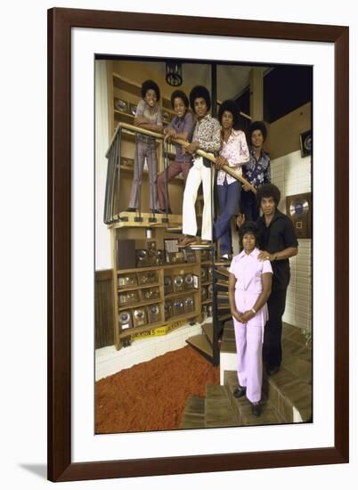 Jackson Five Michael, Marlon, Tito, Jermaine, Jackie and Parents Mr. and Mrs. Joseph Jackson-John Olson-Framed Photographic Print