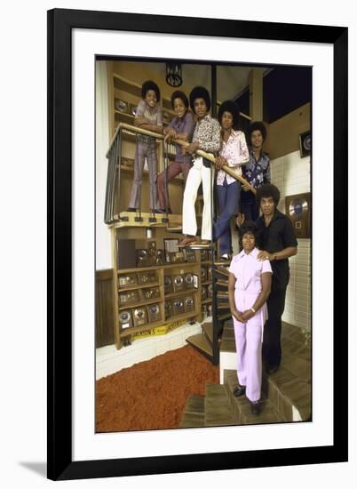 Jackson Five Michael, Marlon, Tito, Jermaine, Jackie and Parents Mr. and Mrs. Joseph Jackson-John Olson-Framed Photographic Print