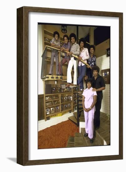 Jackson Five Michael, Marlon, Tito, Jermaine, Jackie and Parents Mr. and Mrs. Joseph Jackson-John Olson-Framed Photographic Print