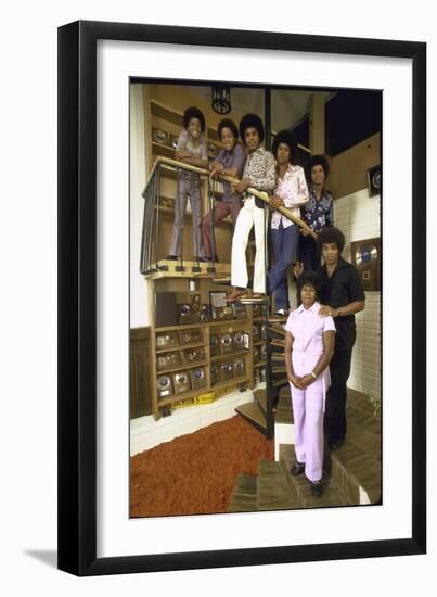 Jackson Five Michael, Marlon, Tito, Jermaine, Jackie and Parents Mr. and Mrs. Joseph Jackson-John Olson-Framed Photographic Print