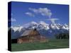 Jackson Hole Homestead and Grand Teton Range, Grand Teton National Park, Wyoming, USA-Jamie & Judy Wild-Stretched Canvas
