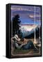 Jackson Hole, Wyoming - Cowboy Camping Night Scene-Lantern Press-Framed Stretched Canvas